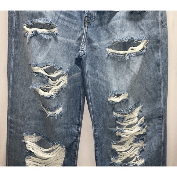 NWT Women's Zenana Wide Leg Button Fly Distresed Ripped Denim Blue Jeans 28 X 32 - Picture 3 of 7